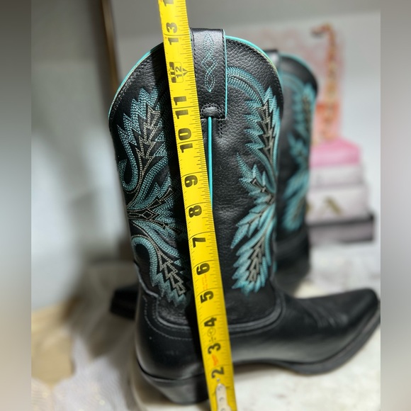 Justin Cowboy silver line Cowgirl Boots Black Blue Stitching EUC - Picture 6 of 9